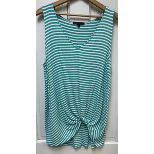 Gibson Size 1X Green Striped Knotted Ribbed Tank Top